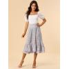 imageAllegra K Womens Printed Skirt 2025 Weekend Trendy Summer Chiffon Ruffle Tiered Flowy Midi SkirtsBlue Greyfloral