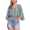 imageAllegra K Tops for Womens Summer Boho V Neck Print Chiffon Top Smocked Batwing Dolman Sleeve BlousesLight Gray Green