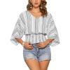 imageAllegra K Tops for Womens Summer Boho V Neck Print Chiffon Top Smocked Batwing Dolman Sleeve BlousesWhite Black