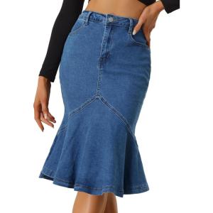 imageAllegra K Denim Jean Skirt for Womens High Waist Bodycon Ruffles Fishtail SkirtsDark Blue