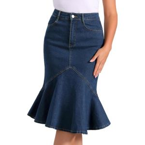 imageAllegra K Denim Jean Skirt for Womens High Waist Bodycon Ruffles Fishtail SkirtsDeep Blue
