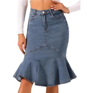 imageAllegra K Denim Jean Skirt for Womens High Waist Bodycon Ruffles Fishtail SkirtsGrey Blue
