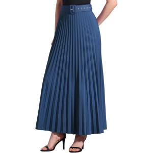 imageAllegra K Long Pleated Skirt for Womens Elastic High Waist with Belt Swing Aline Work Maxi SkirtNavy Blue