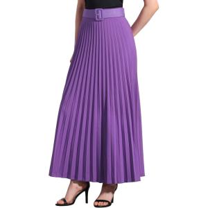 imageAllegra K Long Pleated Skirt for Womens Elastic High Waist with Belt Swing Aline Work Maxi SkirtPurple