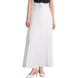 imageAllegra K Long Pleated Skirt for Womens Elastic High Waist with Belt Swing Aline Work Maxi SkirtWhite