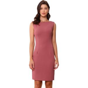imageAllegra K Sleeveless Sheath Dress for Womens Pencil Boat Neck Business Professional Office DressesDark Red