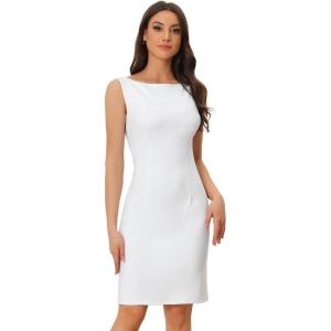 imageAllegra K Sleeveless Sheath Dress for Womens Pencil Boat Neck Business Professional Office DressesWhite