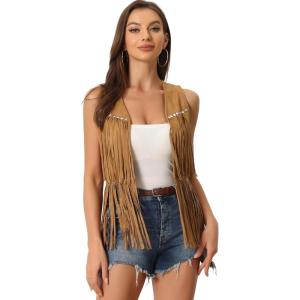 imageAllegra K Womens Fringe Vest Open Front Western 70s Outfits Faux Suede Tassel CardiganYellow