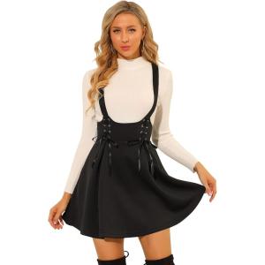 imageAllegra K Womens High Waist Brace Skirts ALine Mini Lace Up Suspender SkirtBlack