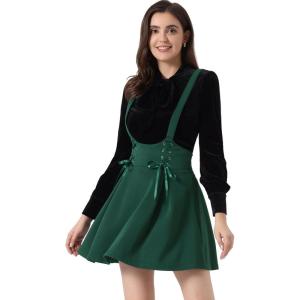 imageAllegra K Womens High Waist Brace Skirts ALine Mini Lace Up Suspender SkirtDark Green