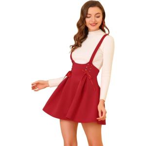 imageAllegra K Womens High Waist Brace Skirts ALine Mini Lace Up Suspender SkirtRed