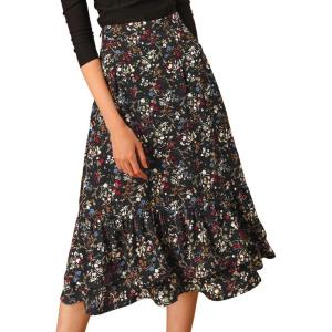 imageAllegra K Womens Printed Skirt 2025 Weekend Trendy Summer Chiffon Ruffle Tiered Flowy Midi SkirtsBlackfloral