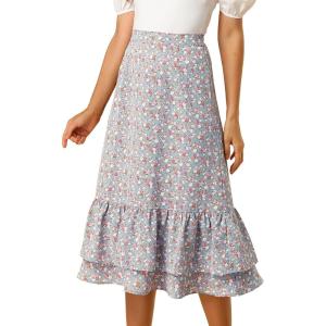 imageAllegra K Womens Printed Skirt 2025 Weekend Trendy Summer Chiffon Ruffle Tiered Flowy Midi SkirtsBlue Greyfloral