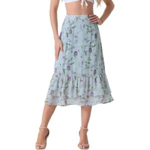 imageAllegra K Womens Printed Skirt 2025 Weekend Trendy Summer Chiffon Ruffle Tiered Flowy Midi SkirtsBlue Purplefloral