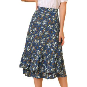 imageAllegra K Womens Printed Skirt 2025 Weekend Trendy Summer Chiffon Ruffle Tiered Flowy Midi SkirtsBluefloral