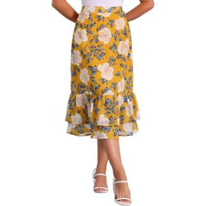 imageAllegra K Womens Printed Skirt 2025 Weekend Trendy Summer Chiffon Ruffle Tiered Flowy Midi SkirtsDark Yellowfloral
