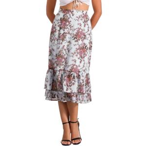 imageAllegra K Womens Printed Skirt 2025 Weekend Trendy Summer Chiffon Ruffle Tiered Flowy Midi SkirtsGreyfloral