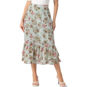 imageAllegra K Womens Printed Skirt 2025 Weekend Trendy Summer Chiffon Ruffle Tiered Flowy Midi SkirtsLight Greenfloral