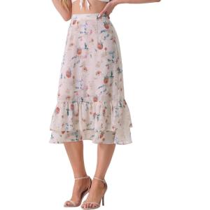 imageAllegra K Womens Printed Skirt 2025 Weekend Trendy Summer Chiffon Ruffle Tiered Flowy Midi SkirtsLight Pinkfloral