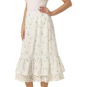 imageAllegra K Womens Printed Skirt 2025 Weekend Trendy Summer Chiffon Ruffle Tiered Flowy Midi SkirtsWhitestar