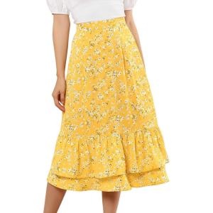 imageAllegra K Womens Printed Skirt 2025 Weekend Trendy Summer Chiffon Ruffle Tiered Flowy Midi SkirtsYellowfloral