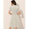 imageAllegra K Peter Pan Collar Dress for Womens Work Puff Sleeve Vintage DressesGrey