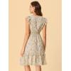 imageAllegra K Womens Summer Floral Dress Flutter Sleeve V Neck Ruffle Casual Beach Vacation Smocked DressesDark Apricot