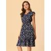 imageAllegra K Womens Summer Floral Dress Flutter Sleeve V Neck Ruffle Casual Beach Vacation Smocked DressesNavy