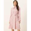 imageAllegra K Womens Tie Neck Dresses Chiffon Long Sleeve Belted Vintage Floral DressPinks