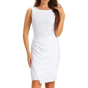 imageAllegra K Business Casual Dress for Womens Boat Neck Sleeveless Ruched Office Summer Pencil DressesWhite