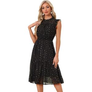 imageAllegra K Casual Chiffon Midi Dress for Womens Sleeveless Smocked Waist Gilding Metallic Stars Party DressesBlack