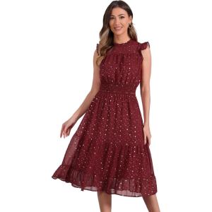 imageAllegra K Casual Chiffon Midi Dress for Womens Sleeveless Smocked Waist Gilding Metallic Stars Party DressesDark Red