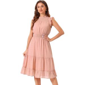 imageAllegra K Casual Chiffon Midi Dress for Womens Sleeveless Smocked Waist Gilding Metallic Stars Party DressesDusty Pink