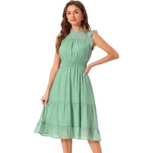 imageAllegra K Casual Chiffon Midi Dress for Womens Sleeveless Smocked Waist Gilding Metallic Stars Party DressesGreen