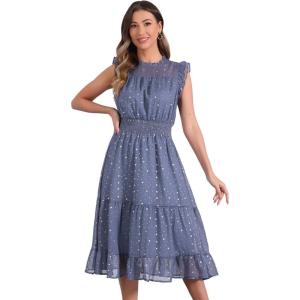 imageAllegra K Casual Chiffon Midi Dress for Womens Sleeveless Smocked Waist Gilding Metallic Stars Party DressesGrey Blue