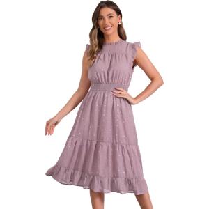 imageAllegra K Casual Chiffon Midi Dress for Womens Sleeveless Smocked Waist Gilding Metallic Stars Party DressesGrey Pink