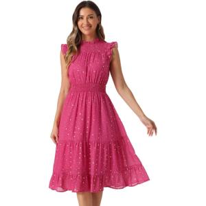 imageAllegra K Casual Chiffon Midi Dress for Womens Sleeveless Smocked Waist Gilding Metallic Stars Party DressesHot Pink