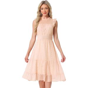imageAllegra K Casual Chiffon Midi Dress for Womens Sleeveless Smocked Waist Gilding Metallic Stars Party DressesLight Pink Apricot