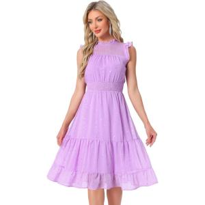 imageAllegra K Casual Chiffon Midi Dress for Womens Sleeveless Smocked Waist Gilding Metallic Stars Party DressesLight Purple