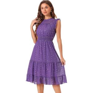 imageAllegra K Casual Chiffon Midi Dress for Womens Sleeveless Smocked Waist Gilding Metallic Stars Party DressesPurple