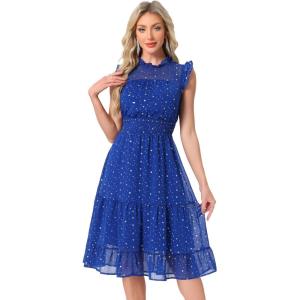 imageAllegra K Casual Chiffon Midi Dress for Womens Sleeveless Smocked Waist Gilding Metallic Stars Party DressesRoyal Blue