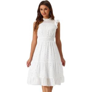 imageAllegra K Casual Chiffon Midi Dress for Womens Sleeveless Smocked Waist Gilding Metallic Stars Party DressesWhite