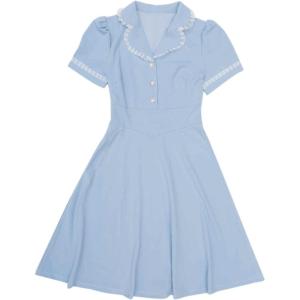 imageAllegra K Peter Pan Collar Dress for Womens Work Puff Sleeve Vintage DressesDusty Blue