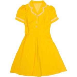 imageAllegra K Peter Pan Collar Dress for Womens Work Puff Sleeve Vintage DressesYellow