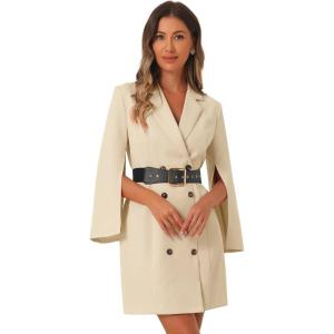 imageAllegra K Womens Elegant Work Dresses Slit Sleeve Belted Double Breasted Business Blazer DressBeige