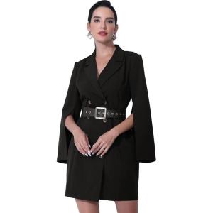 imageAllegra K Womens Elegant Work Dresses Slit Sleeve Belted Double Breasted Business Blazer DressBlack