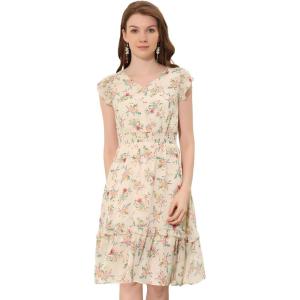 imageAllegra K Womens Summer Floral Dress Flutter Sleeve V Neck Ruffle Casual Beach Vacation Smocked DressesApricot