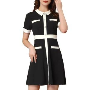 imageAllegra K Womens Vintage Work Dress Contrast Color Fit and Flare DressesBlack