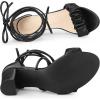 imageAllegra K Womens Lace Up Ruched Strap Chunky Heels Strappy SandalsBlack