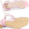 imageAllegra K Womens Lace Up Strappy Chunky High Heels SandalsPink